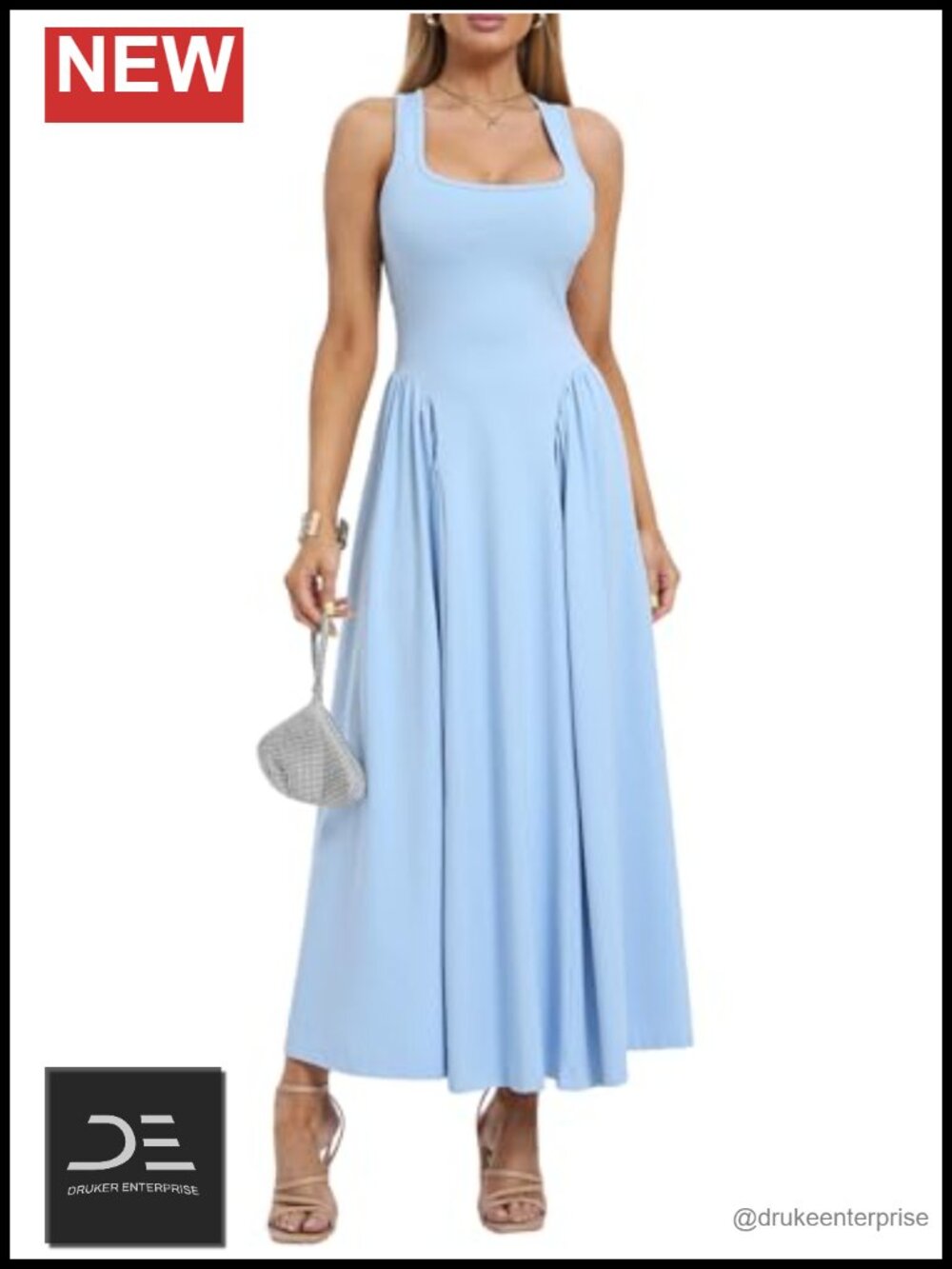 Womens Sleeveless Midi Dress Cutout Back A Line Flowy Fit and Flare Tank